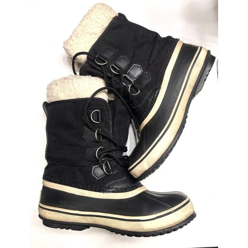 Sorel Waterproof Winter Boots Women’s 7.5 Carnival  Black Faux Fur  NL1495-011